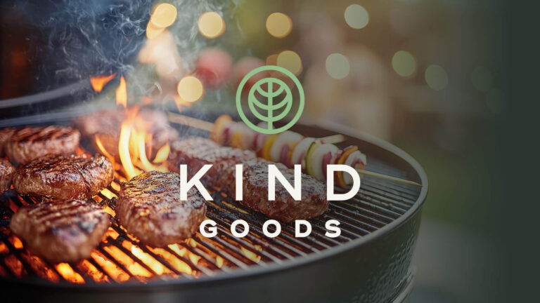 Burgers on a Grill with Kind Goods logo