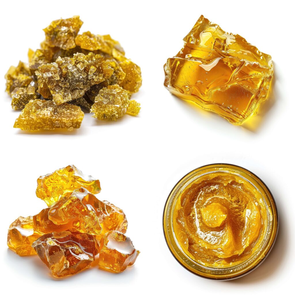 Close-Up of Cannabis THC CBD Extract Concentrate, Hemp Distillate Oil Budder Sauce Terpenes Isolated on White Background